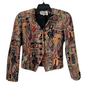 Vintage George Simonton  Aztec Tapestry Print Button Front Blazer Size 4